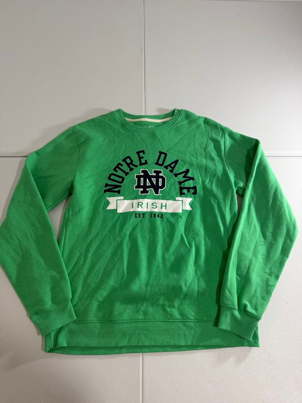 Notre Dame Fighting Irish Crewneck Sweatshirt Size L Green Est 1842 League